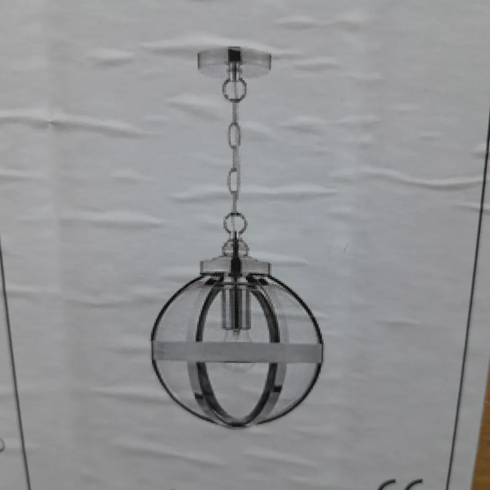 BOXED DAR LIGHTING HEATH 1-LIGHT PENDANT POLISHED NICKEL FINISH CLEAR INNER GLASS 