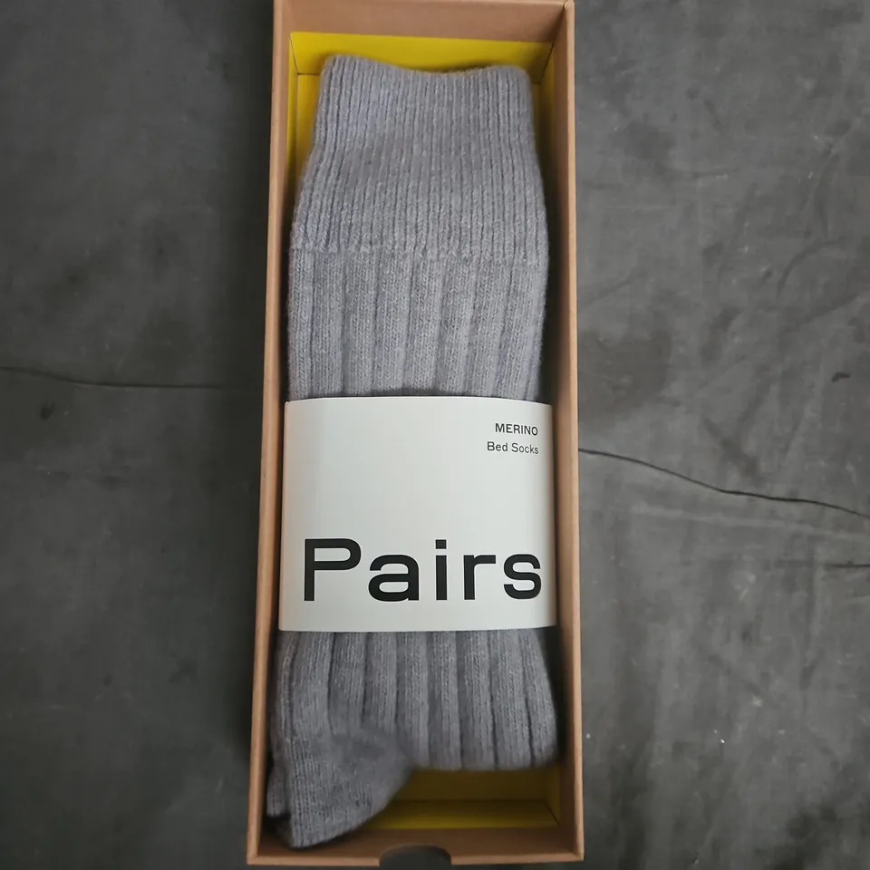 Merino Bed Socks – Grey, boxed