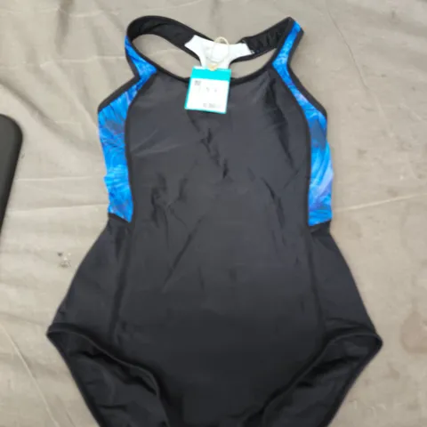 MOUNTAIN WAREHOUSE WOMEN'S ONE-PIECE SWIMSUIT - BLACK WITH BLUE SIDE PANELS, UK 8 (EU 36)