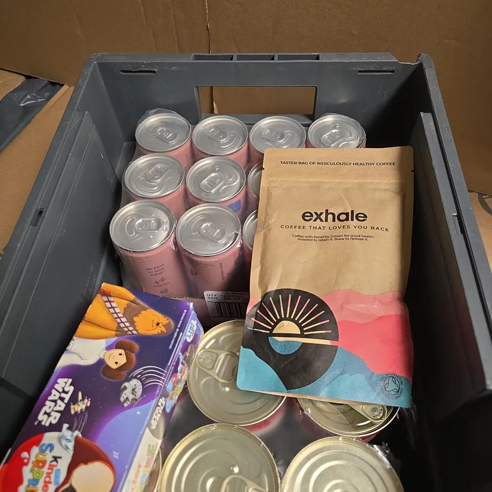 approximately 18 asorted food and drink items including exhale coffee and pizza sauce 