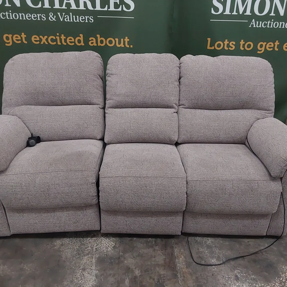 QUALITY BRITISH DESIGNER G PLAN CHADWICK SINGLE POWER RECLINING THREE SEATER SOFA CORAL MINK FABRIC 