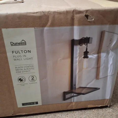 BOXED DUNELM FULTON EASYFIT PLUG-IN WALL LIGHT WITH SHELF – BLACK