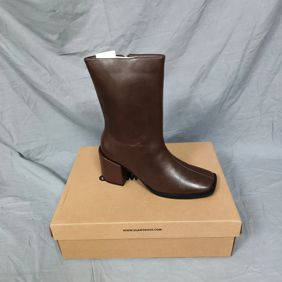 GLAMOROUS BROWN LEATHER ANKLE BOOTS - SQUARE TOE, BLOCK HEEL - BOXED - UK SIZE 6