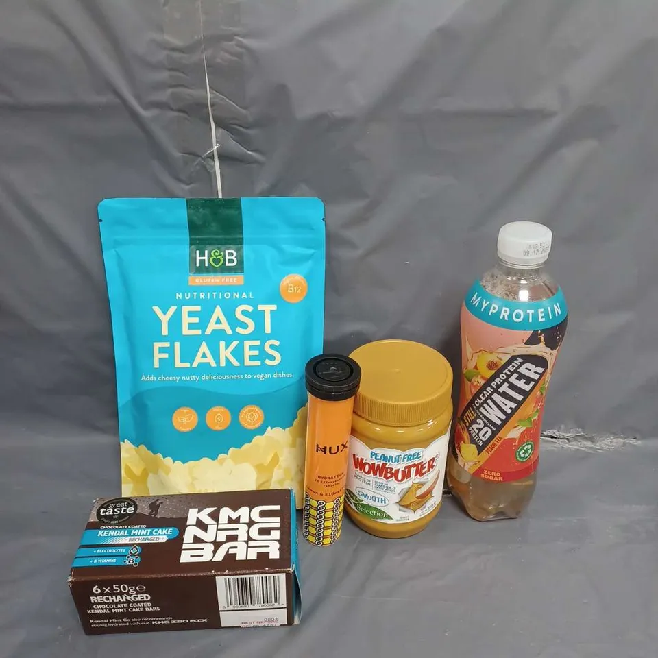 LOT OF APPROXIMATELY 10 FOOD AND DRINK ITEMS TO INCLUDE PROTEIN WATER AND PEANUT BUTTER