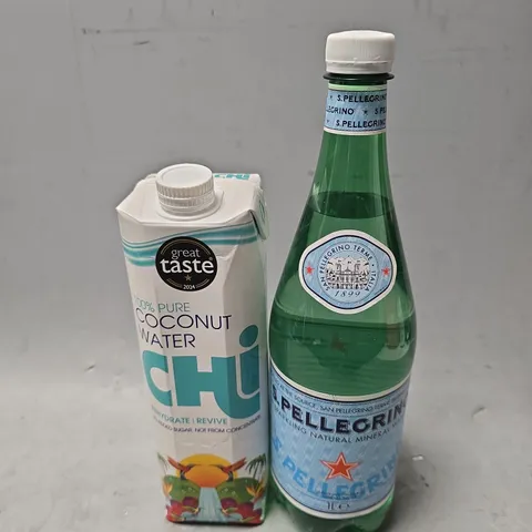 APPROXIMATELY 5 ASSORTED DRINKS ITEMS TO INCLUDE -COCONUT WATER , S.PELLEGRINO SPARKLING NATURAL MINERAL WATER