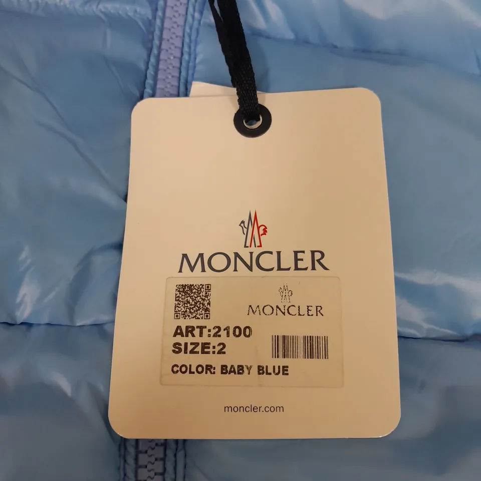 BAGGED BABY BLUE MONCLER COAT SIZE 2