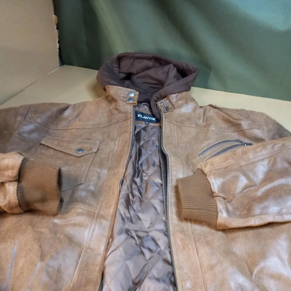 FLAVOUR REAL BROWN LEATHER JACKET - 3XL