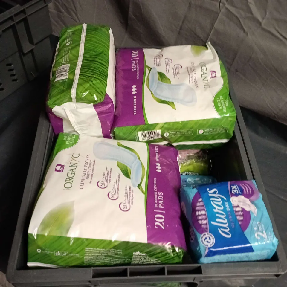 APPROXIMATELY 10 ASSORTED SANITARY PRODUCTS INCLUDING ORGANIC BLADDER CONTROL PADS AND ALWAYS ULTRA DAY 