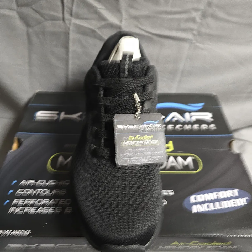 BOXED PAIR OF SKECH-AIR BY SKECHERS MEN'S RUNNING SHOES – BLACK, MEMORY FOAM - UK SIZE 6.5