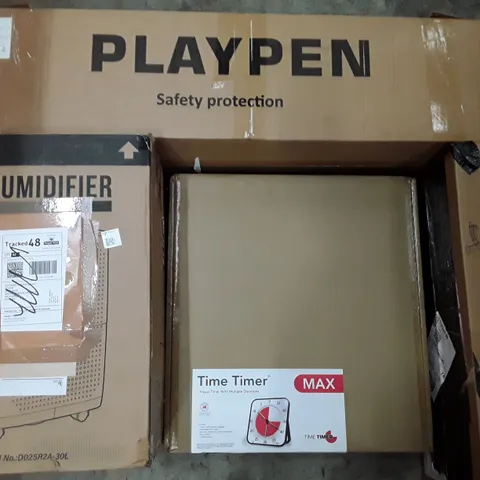 PALLET TO CONTAIN AN ASSORTMENT OF HOUSEHOLD ITEMS TO INCLUDE DEHUMIDIFIER, ELECTRIC WEED SWEEPER, PLAY PEN AND TIME AND TIMER ECT