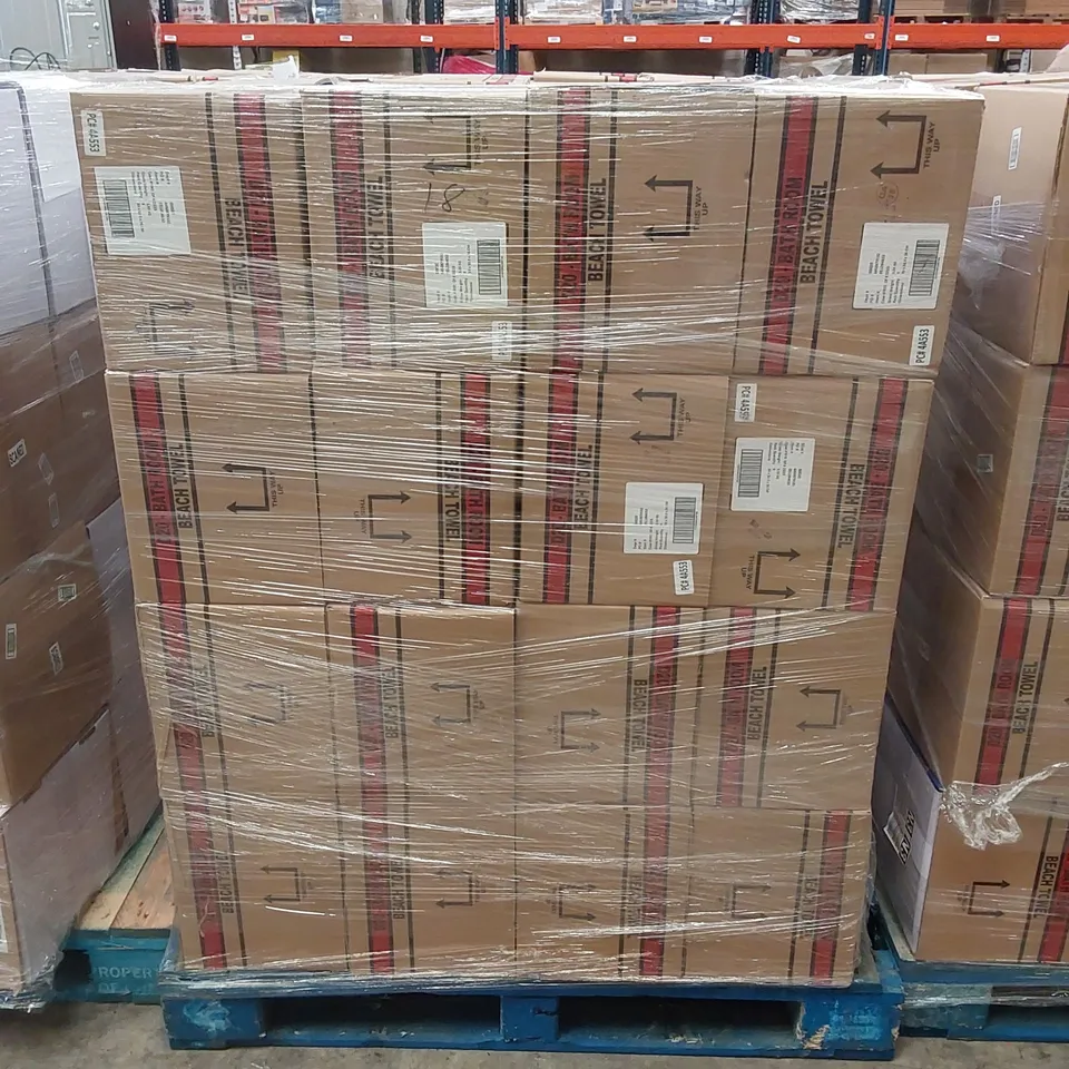 PALLET TO CONTAIN APPROX 48 BOXES OF BRAND NEW UNION JACK BEACH TOWELS - 9 TOWELS PER BOX // SIZE: APPROX 71 X 152cm // COMBINED RRP £2,376.00