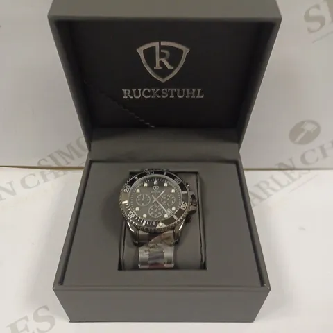 MENS RUCKSTUHL CHRONOGRAPH 8829 WATCH – BLACK DIAL - STAINLESS STEEL STRAP – 3ATM WATER RESISTANT – DATE FUNCTION
