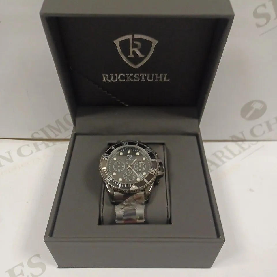 MENS RUCKSTUHL CHRONOGRAPH 8829 WATCH – BLACK DIAL - STAINLESS STEEL STRAP – 3ATM WATER RESISTANT – DATE FUNCTION