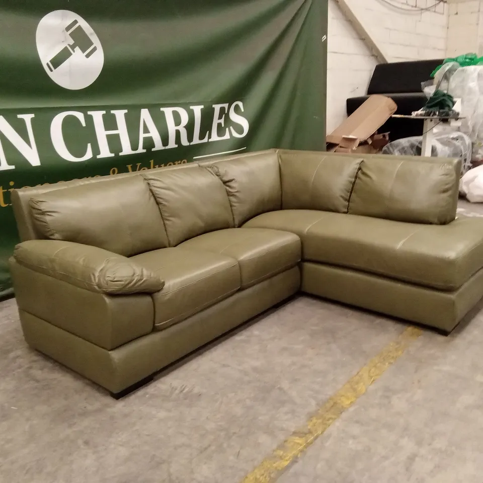 MARLOW ITALIAN LEATHER RIGHT HAND CORNER CHAISE - OLIVE RRP £2399