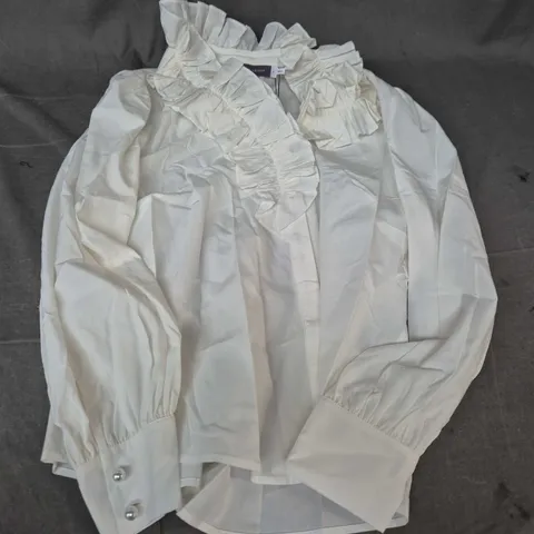 MINT VELVET WHITE RUFFLE COLLAR BLOUSE, SIZE XL