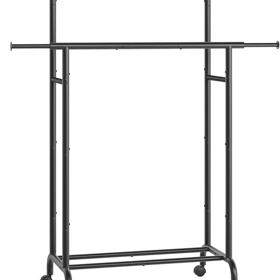 BOXED SONGMICS CLOTHES RAIL, DOUBLE CLOTHES RACK ON WHEELS - BLACK