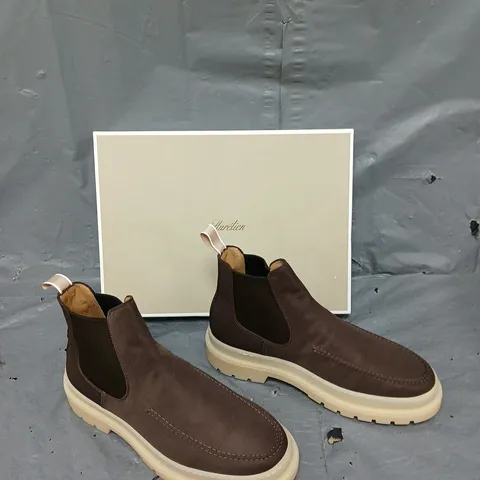 BOXED PAIR OF AURELIEN MEN SNOW CHELSEA BOOT IN BORWN SIZE 42