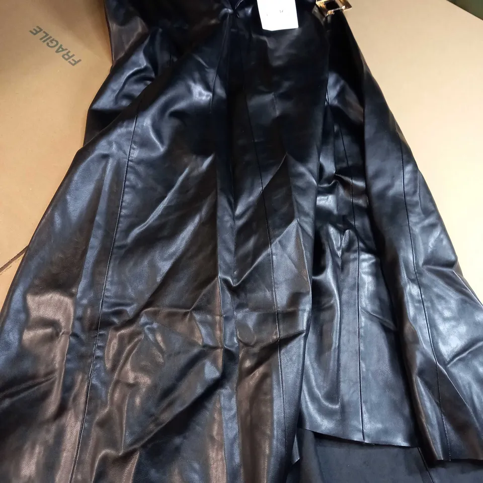 ZARA BLACK FAUX LEATHER MIDI SKIRT - MEDIUM