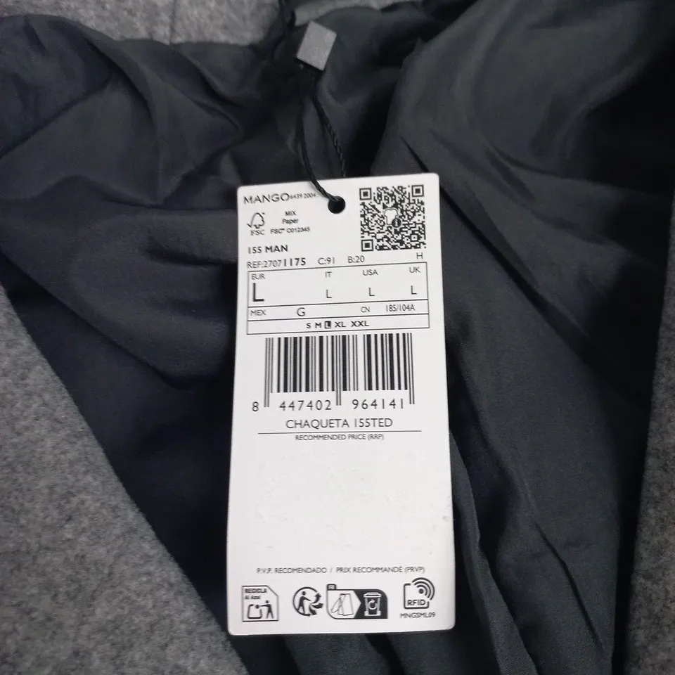 MANGO MEN'S GREY HOODED COAT – UK SIZE L