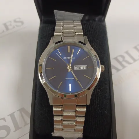 BOXED SEKONDA ALL STAINLESS STEEL BLUE FACED MENS WATCH