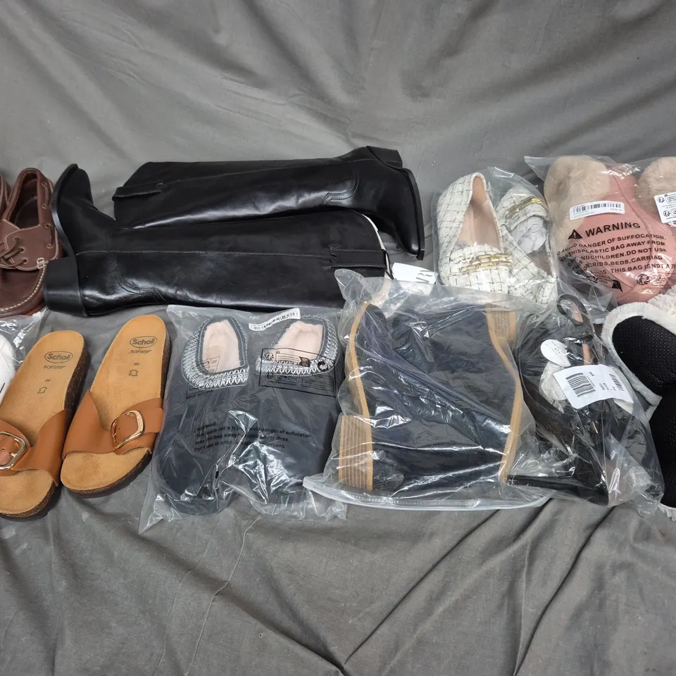 APPROXIMATELY 15 ASSORTED FOOTWEAR RELATED ITEMS IN VARYING STYLE/SIZE/COLOUR TO INCLUDE: TRAINERS, HEELS, SLIP ONS, ETC