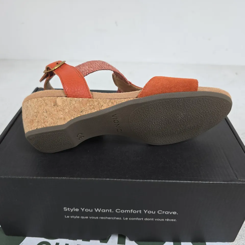 VIONIC WOMEN'S ORANGE CORK-WEDGE SANDALS – STRAPPY DESIGN, UK SIZE 7
