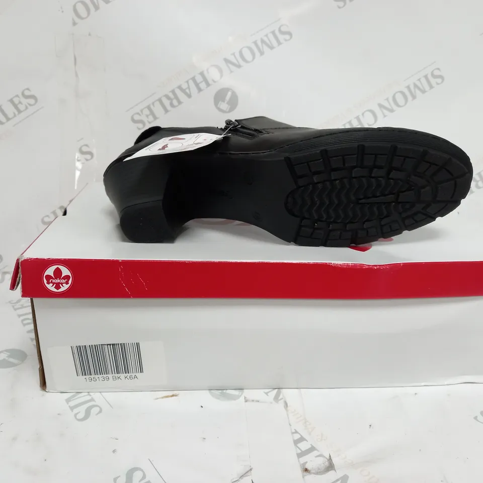 BOXED PAIR OF RIEKER ANTISTRESS BOOT BLACK SIZE 6.5