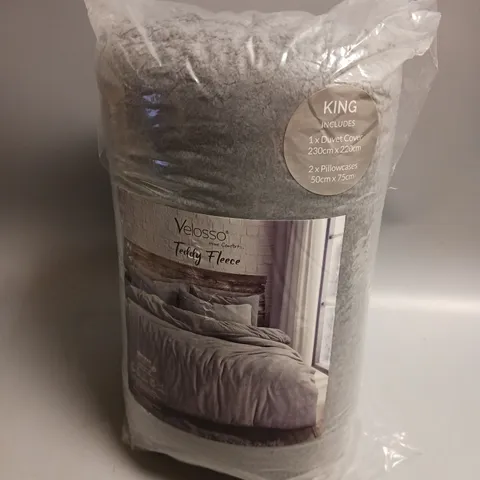 VELOSSO TEDDY FLEECE DUVET SET KING SIZE IN GREY