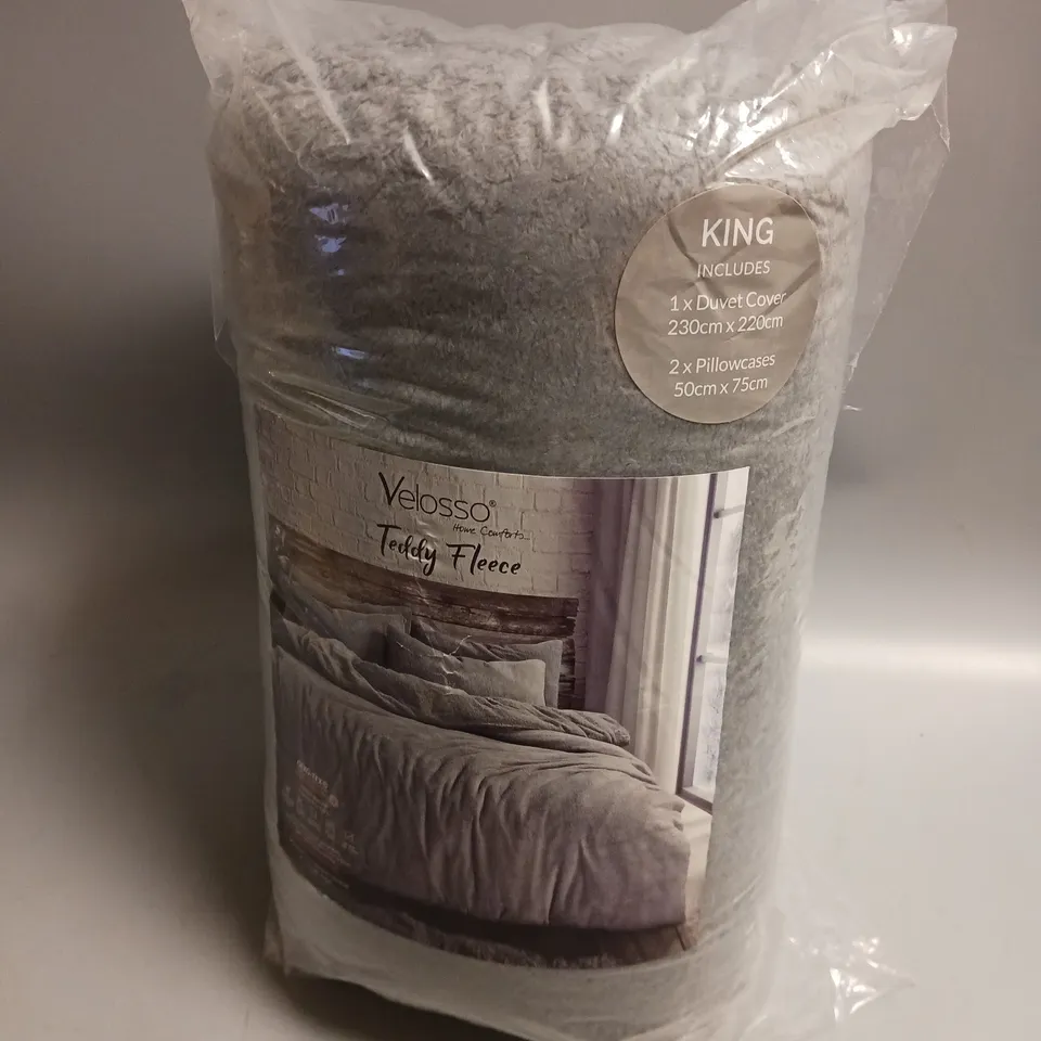 VELOSSO TEDDY FLEECE DUVET SET KING SIZE IN GREY