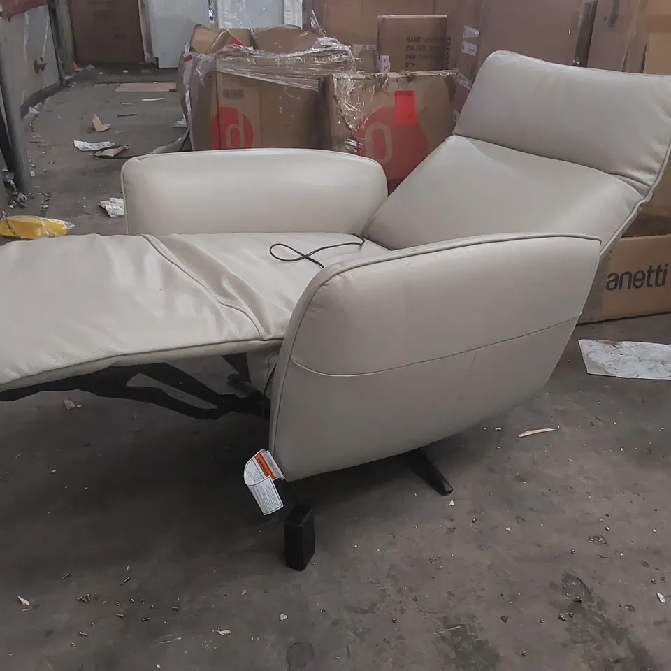 AIDEN NATURAL GREY LEATHER MASSAGE RECLINER ACCENT CHAIR