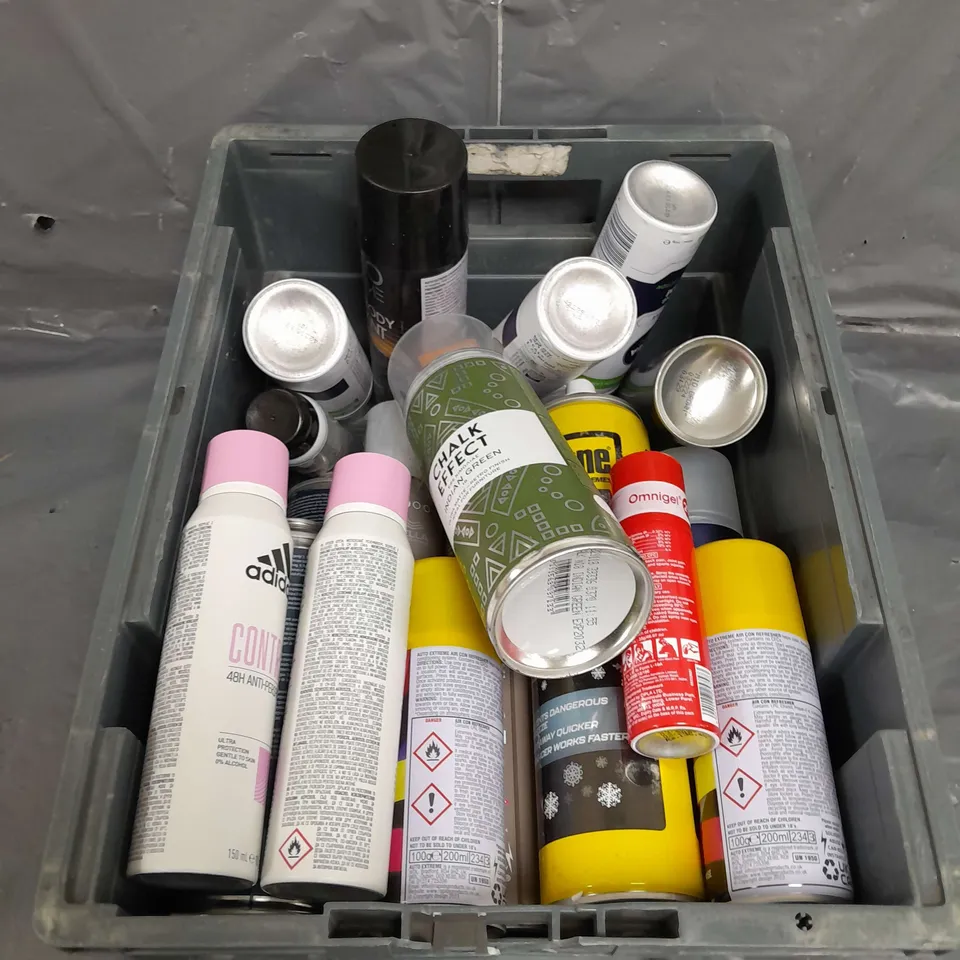 APPROXIMATELY 12 ASSORTED AEROSOLS TO INCLUDE , ADIDAS BODY SPRAY , UNDERBODY SEALANT , NIVEA SHAVING FOAM , ETC 