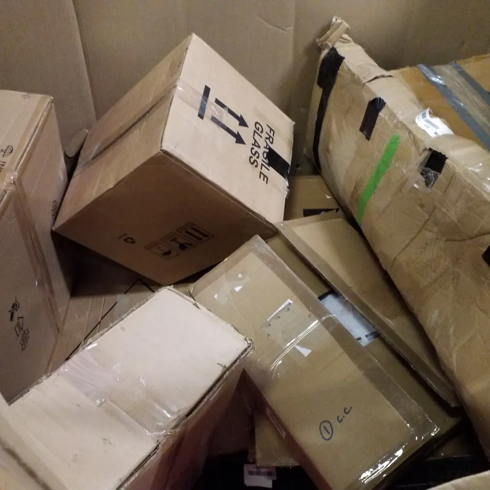 PALLET OF ASSORTED PRODUCTS INCLUDING AIR COOLER, BATHROOM MIRROR, GAMING DESK, FAUCET