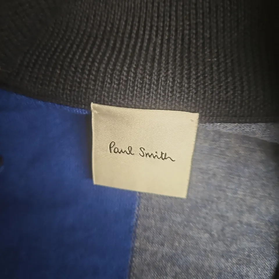 PAUL SMITH COLOUR-BLOCK MERINO WOOL ZIP CARDIGAN, UK SIZE XL