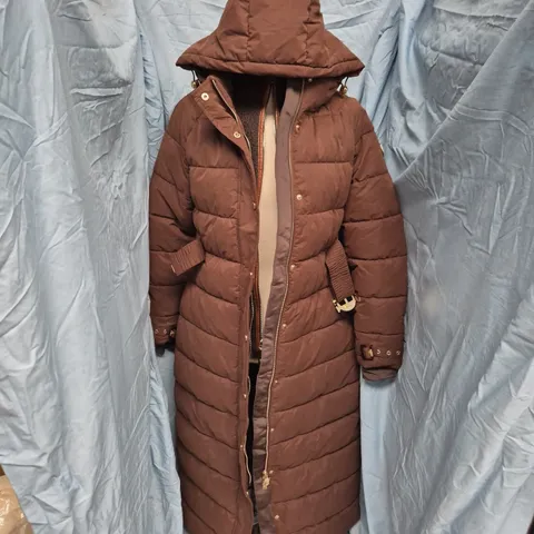 HOLLAND COOPER PADDED COAT, BROWN LONG PARKA, UK SIZE S