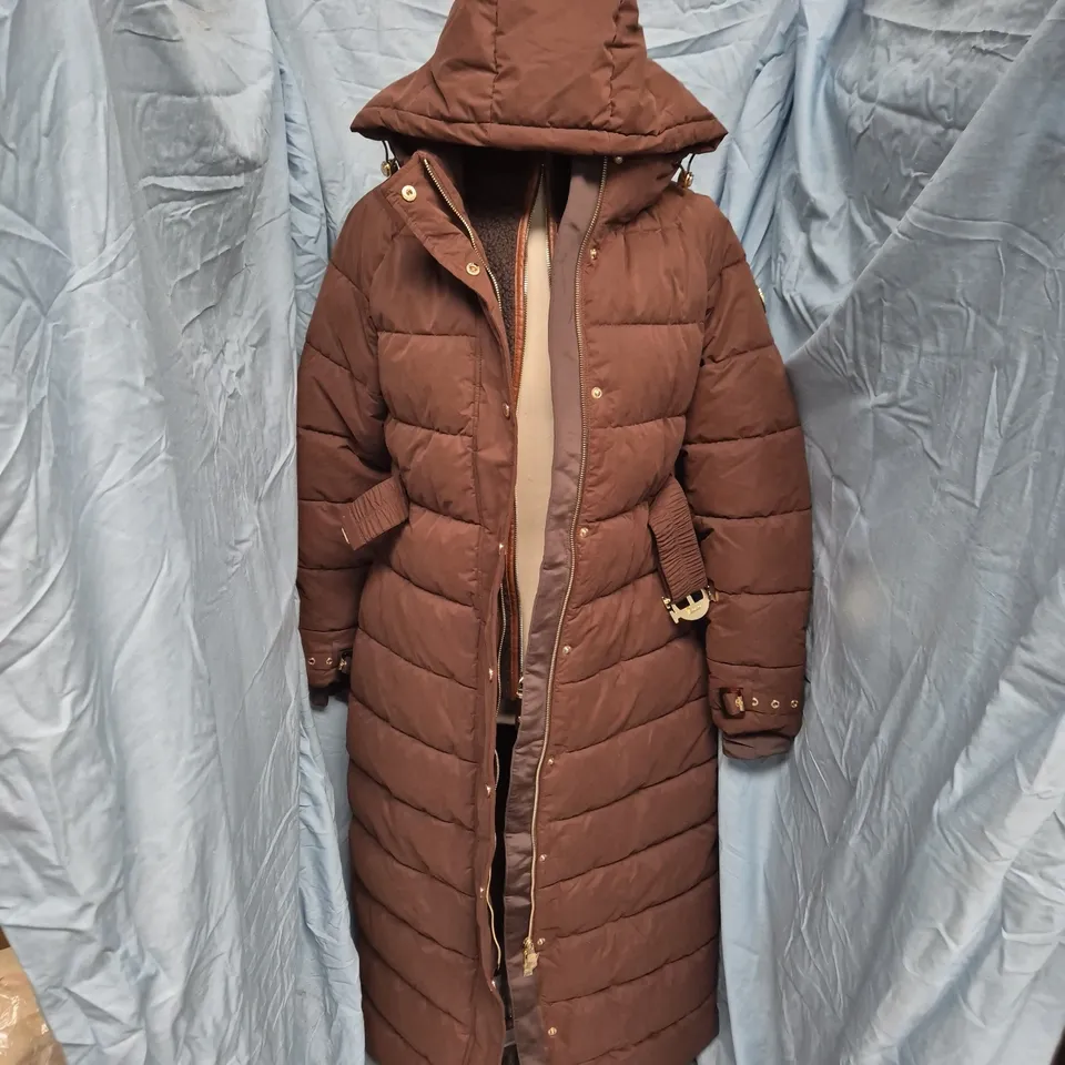 HOLLAND COOPER PADDED COAT, BROWN LONG PARKA, UK SIZE S