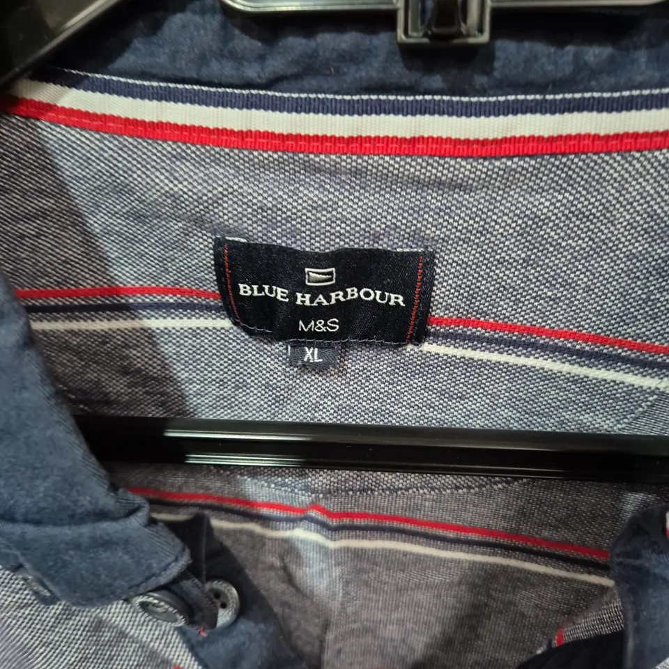 BLUE HARBOUR BY M&S MEN'S STRIPED POLO SHIRT, NAVY WITH WHITE AND RED STRIPES, XL