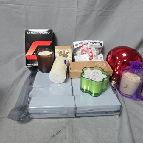 APPROXIMATELY 15 ASSORTED HOUSEHOLD ITEMS TO INCLUDE LIGHT BULBS, SCENTED CANDLES, CANDLES, ETC