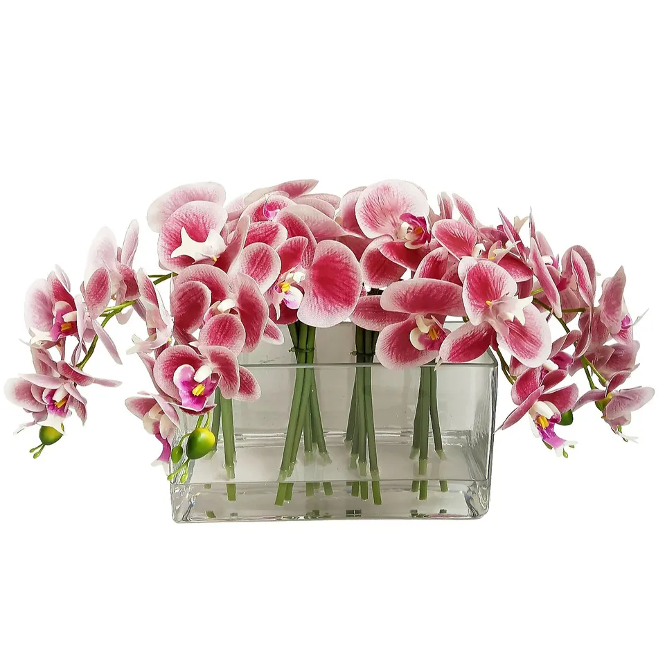 HOME STORIES MULTI-STEM FAUX FLORAL ARRANGEMENT IN GLASS VASE