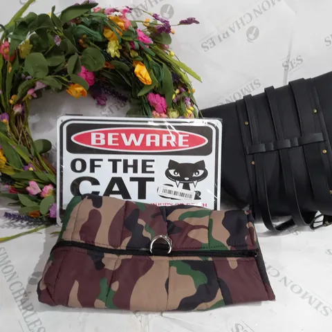 FLOWER WREATH, DOG HARNESS, CAT SIGN, COSTUME BELT