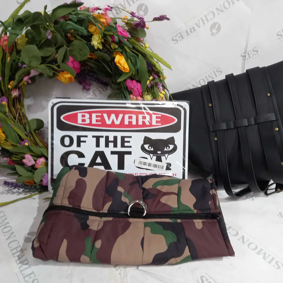 FLOWER WREATH, DOG HARNESS, CAT SIGN, COSTUME BELT