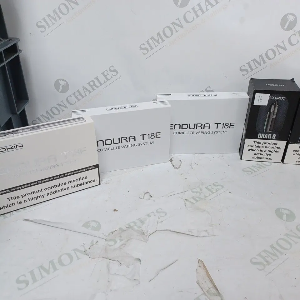 LOT OF APPROXIMATELY 10 BOXED E-CIGARETTES TO INCLUDE ENDURA T18E, VOOPOO DRAG Q, AND ARGUS MTKIT ETC.