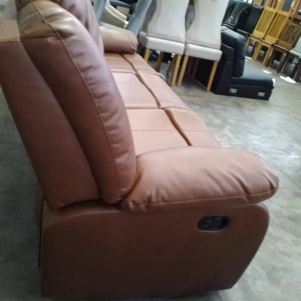 QUALITY DESIGNER 3 SEATER MANUAL RECLINER SOFA - BROWN LEATHER