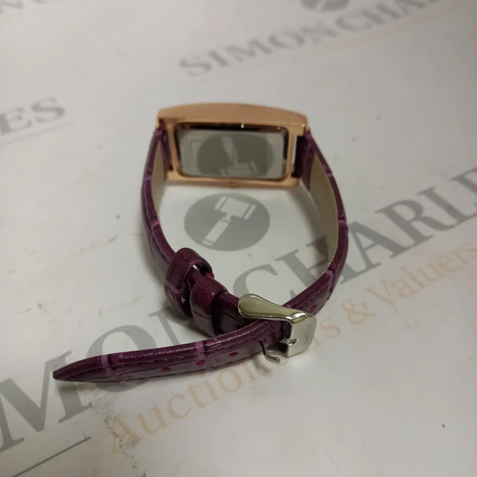 LADIES STOCKWELL WATCH – TEXTURED DIAL WITH SUB DIAL MINUTE HAND – PURPLE LEATHER STRAP.