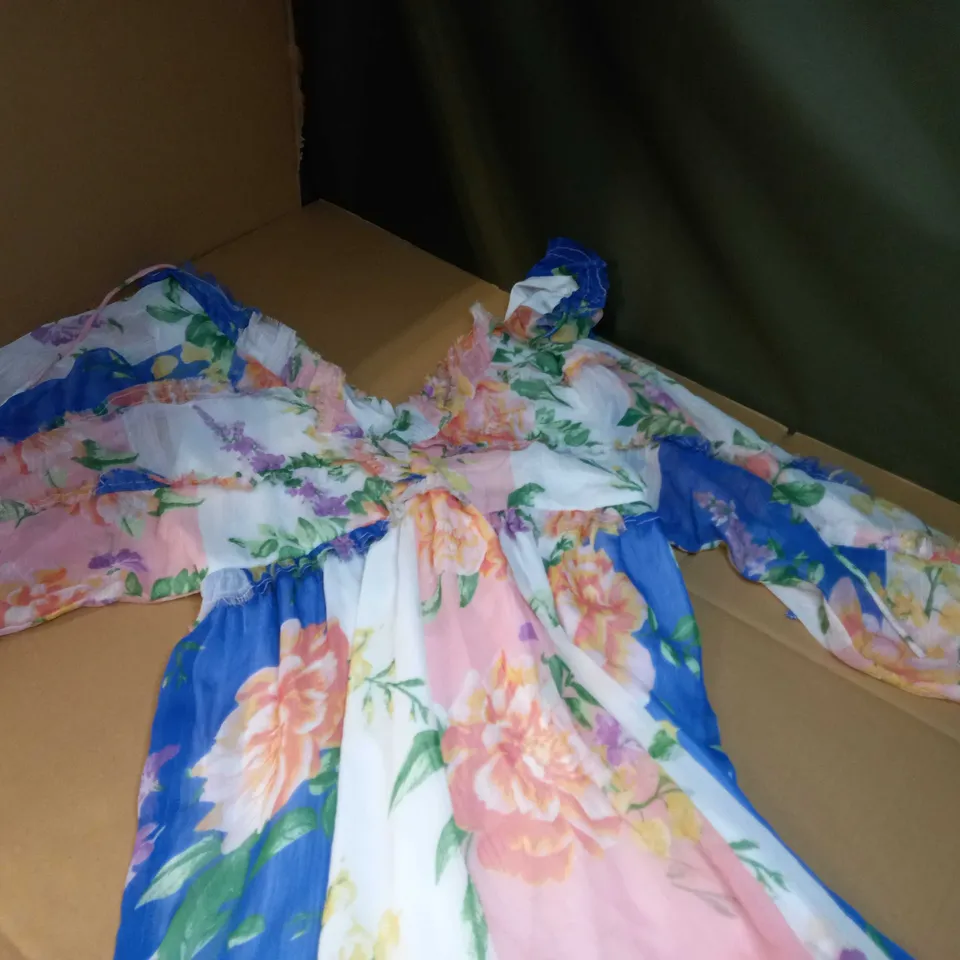 ASOS BLUE/LARGE FLORAL PRINT CHIFFON SMOCK DRESS - SIZE 12