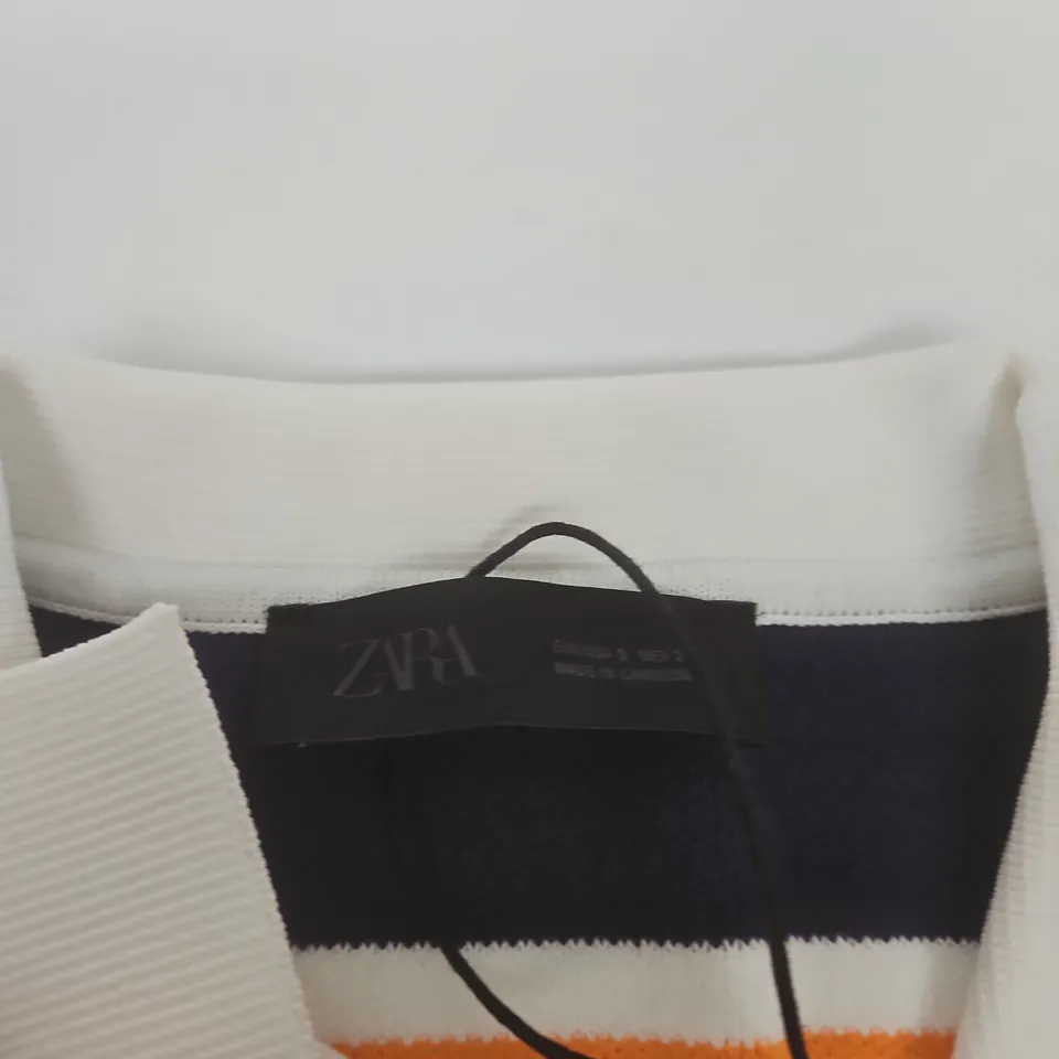 ZARA STRIPED KNIT TOP – ORANGE, LIGHT BLUE & NAVY UK S