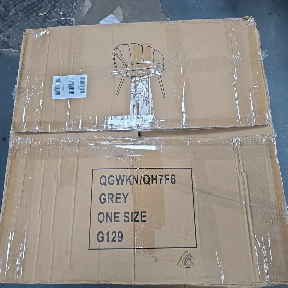 BOXED PAIR OF ANGEL SCALLOP DINING CHAIRS - GREY VELVET  (1 BOX) RRP £229