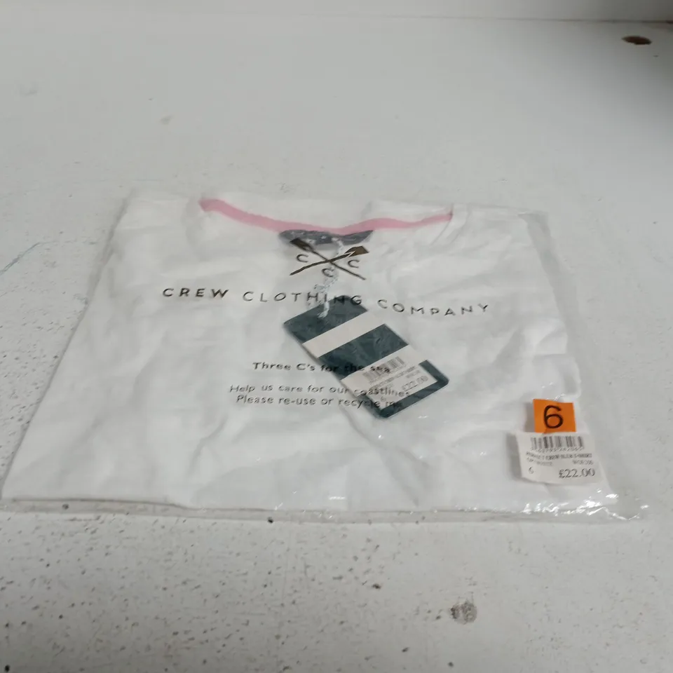 CREW CLOTHING COMPANY WHITE SLUB T-SHIRT – OPT WHITE - SIZE 6