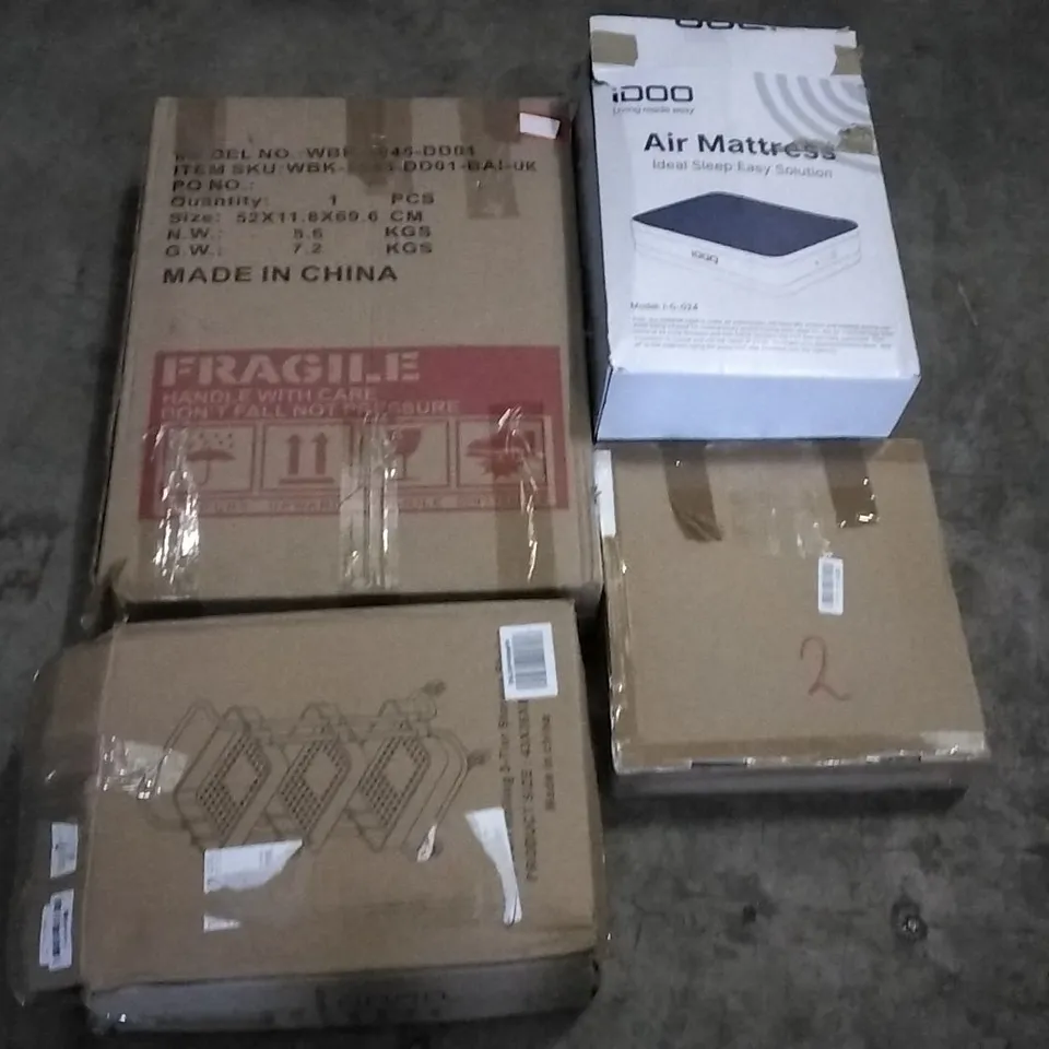 PALLET OF ASSORTED ITEMS INCLUDING IDOO AIR MATTRESS, 3-TIER STORAGE SHELVES, NINJA 2IN1 BLENDER, TOP SOLAR 20W SOLAR PANEL KIT, HUG RUG MAT 