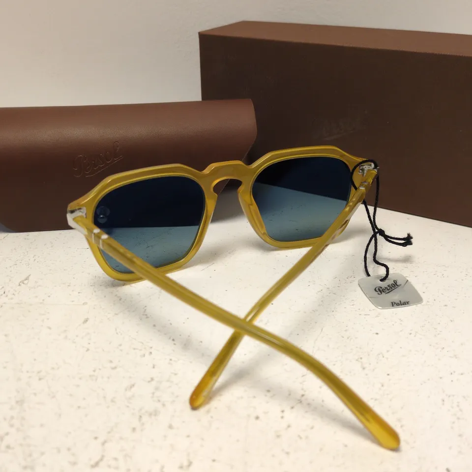 PERSOL POLARISED SUNGLASSES – YELLOW FRAME, BLUE LENSES