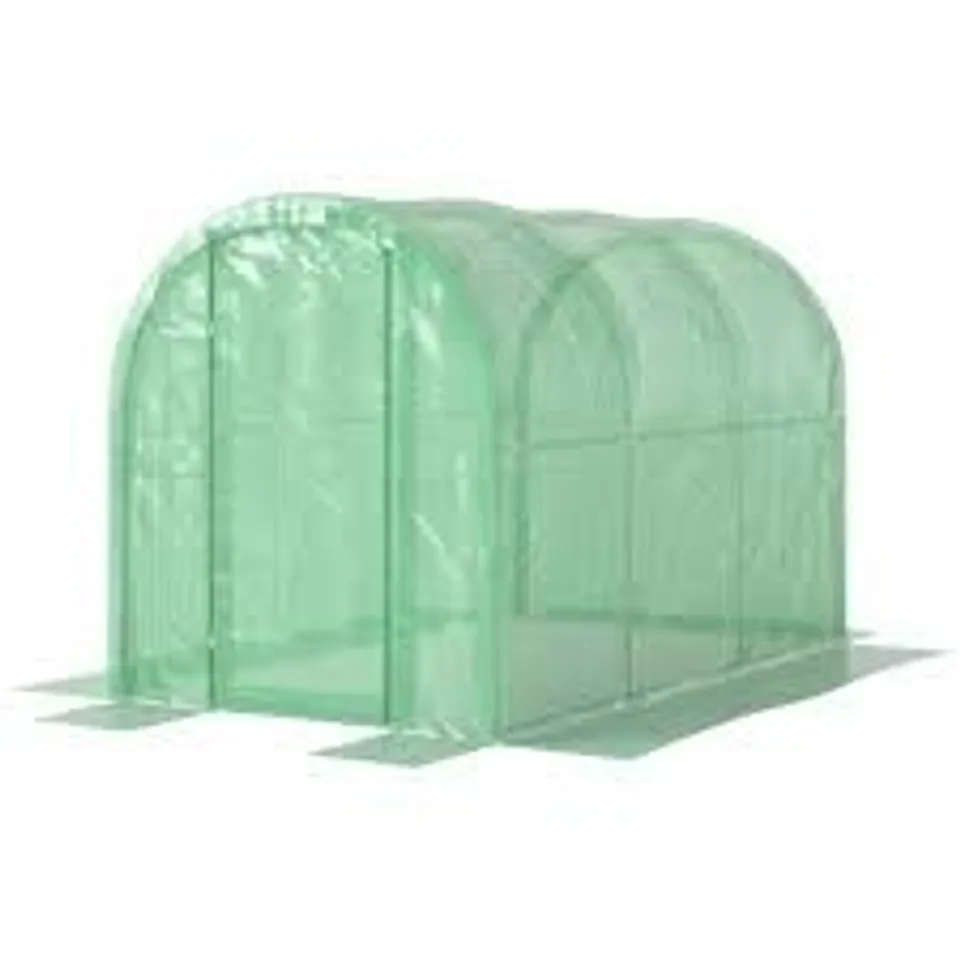 BOXED OUTSUNNY 3 X 2 X 2M POLYTUNNEL GREENHOUSE WITH HINGED DOOR, WALK-IN GROW HOUSE TENT WITH PE COVER AND GALVANISED STEEL FRAME, GREEN